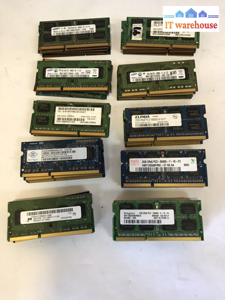 ~ Mix Lot Of 50 - 2Gb Ddr3 Pc3-12800U/10600U/8500U Laptop Assorted Brands Memory