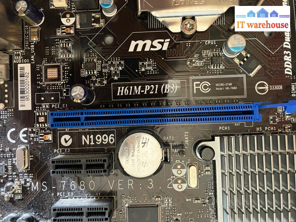 ~ Msi H61M-P21 (B3) Motherboard H61 Lga 1155 Ddr3 Matx Pentium G630 Sr05S &Plate
