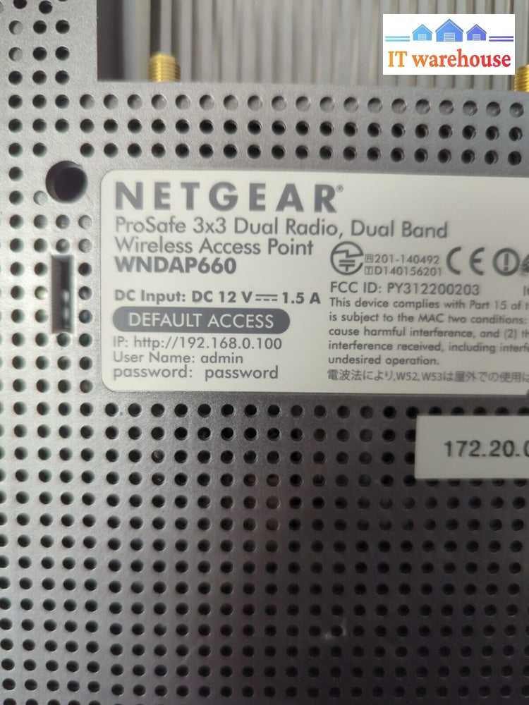 Netgear Prosafe Wndap660 3X3 Dual Band Wireless Access Point + Bracket (No Ac) -