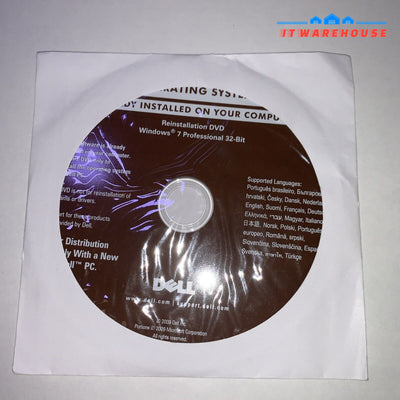 New Dell Windows 7 Professional 32-Bit Os Reinstallation Dvd