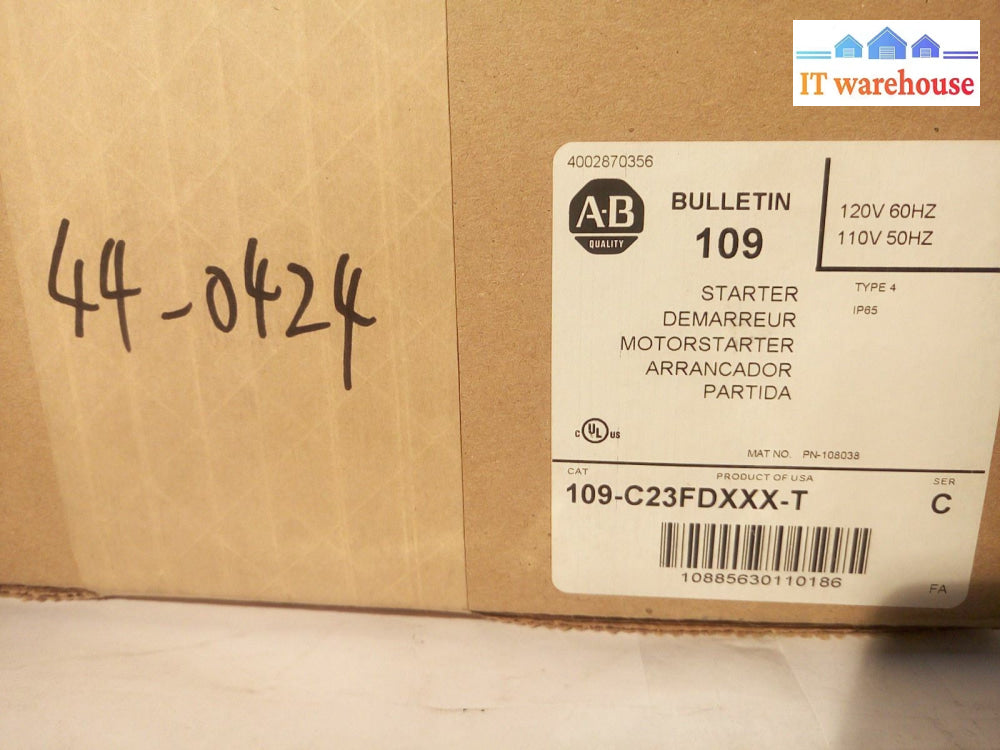 - New In Box Allen Bradley Motorstarter Bulletin 109 109-C23Fdxxx-T