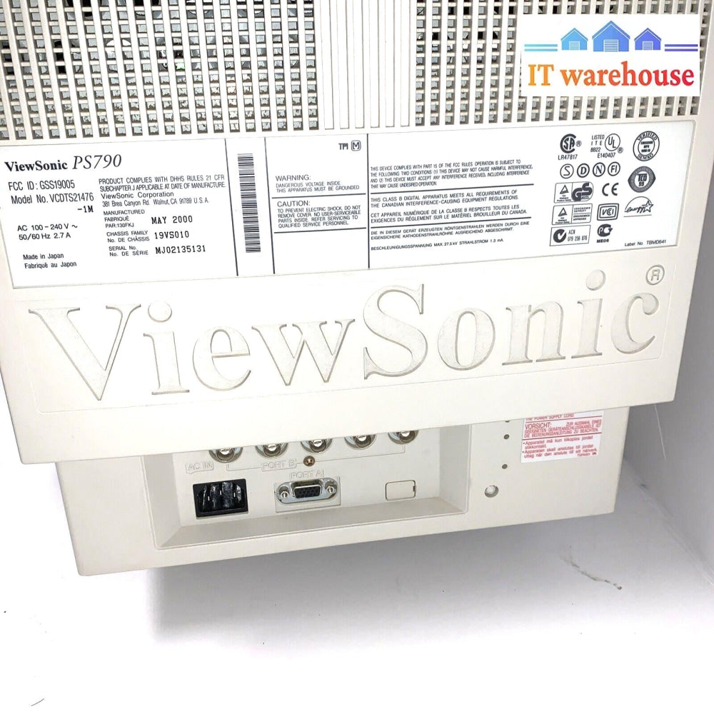 Nice ~ vintage 19’’ ViewSonic PS790 CRT Monitor 1600 x 1280 (Year 2000)