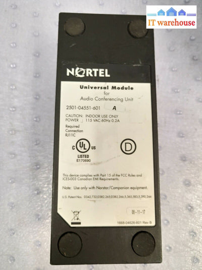 - Nortel 2501-04551-601 A External Audio Conferencing Indoor 115Vac Module Unit