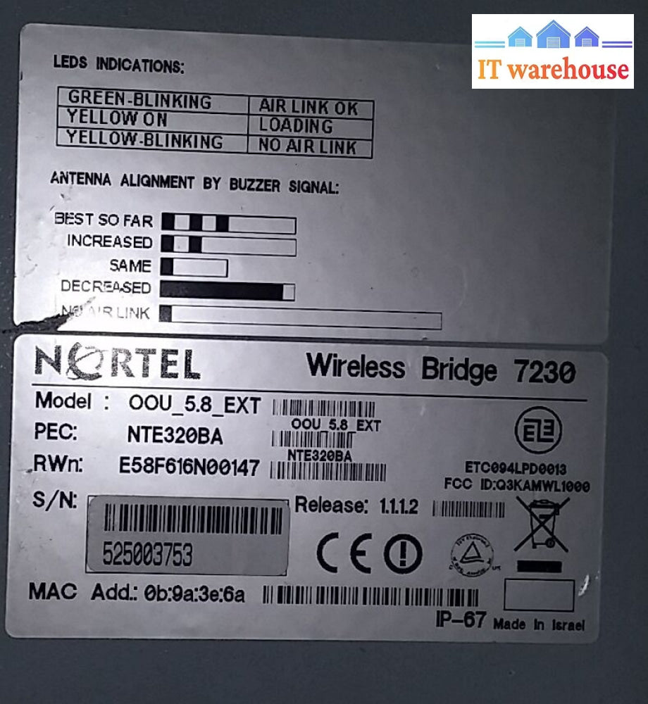 Nortel 7230 Wireless Bridge Nte320Ba Model: Oou_58_Ext