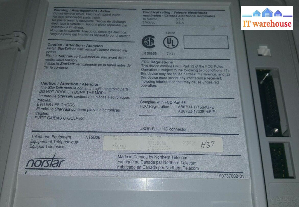 Nortel Norstar Startalk Nt5B06 Nt5B06Aa No Ac
