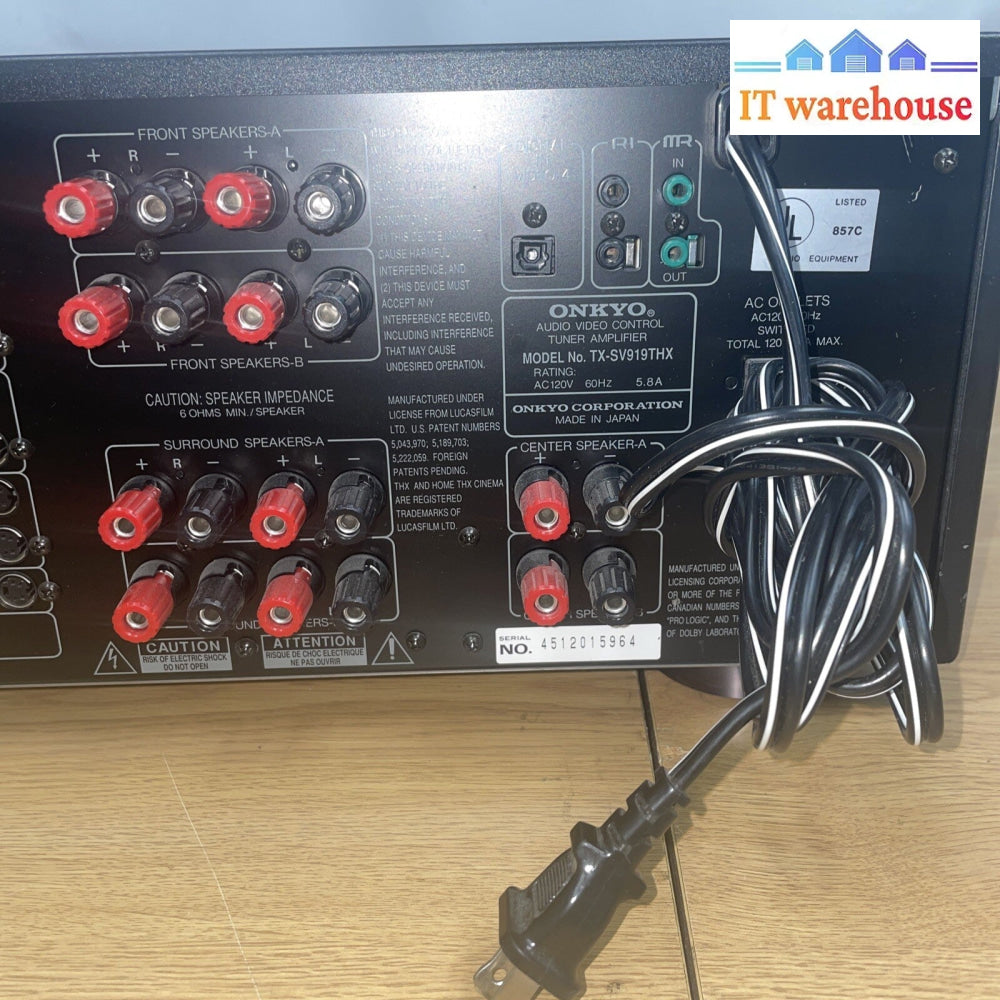 Onkyo Integra TX-SV919THX A/V Control Tuner Amplifier ( Tested, no remote)