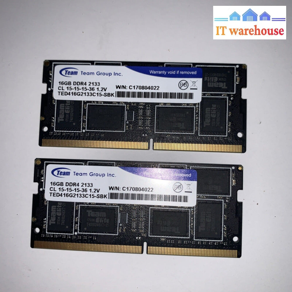 Pair Of Team Group 32Gb (16Gbx2) Pc4-17000 Ddr4-2133Mhz Sodimm Laptop Memory Ram