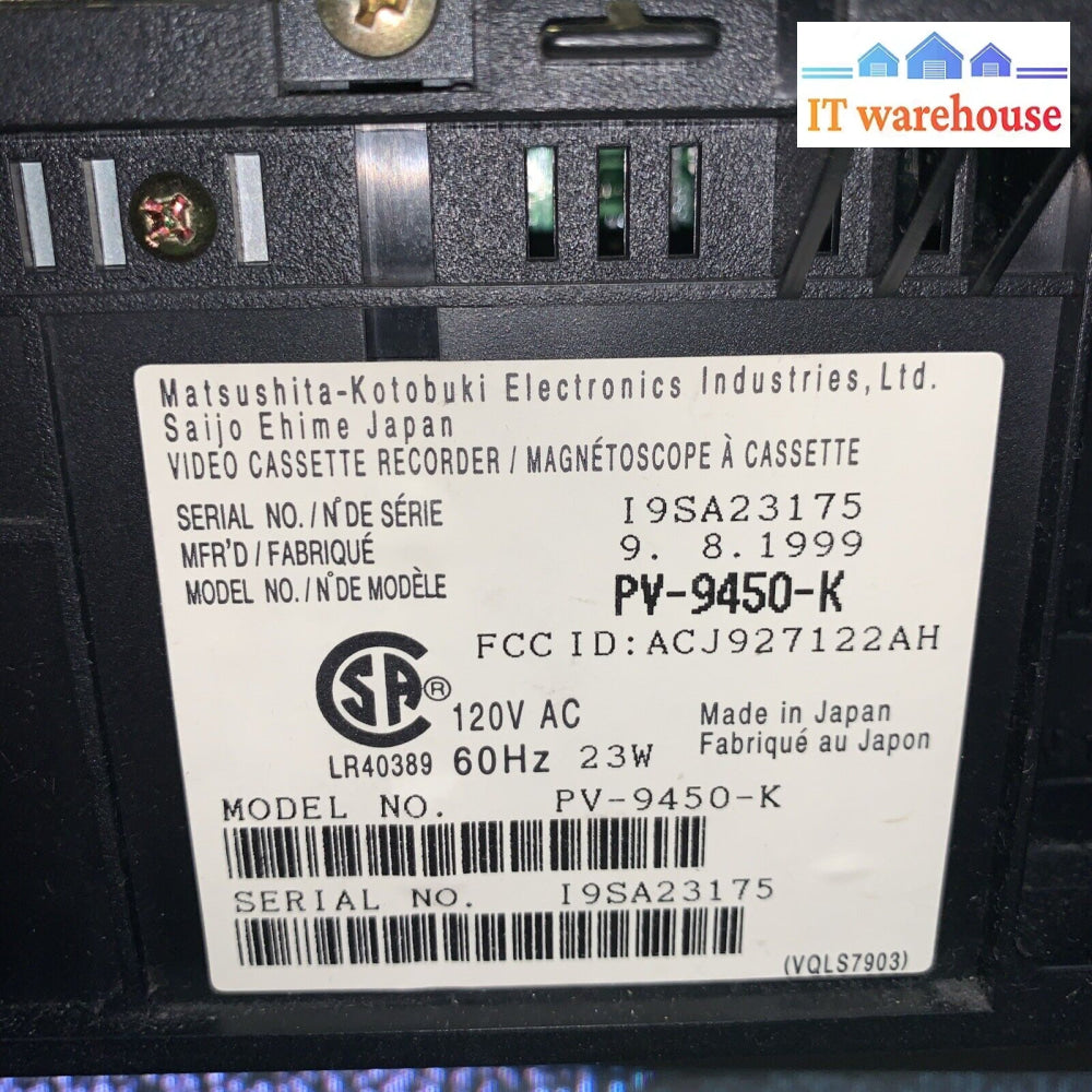 Panasonic Pv-9450-K 4-Head Hifi Stereo Vcr Vhs Player (Only) No Remote