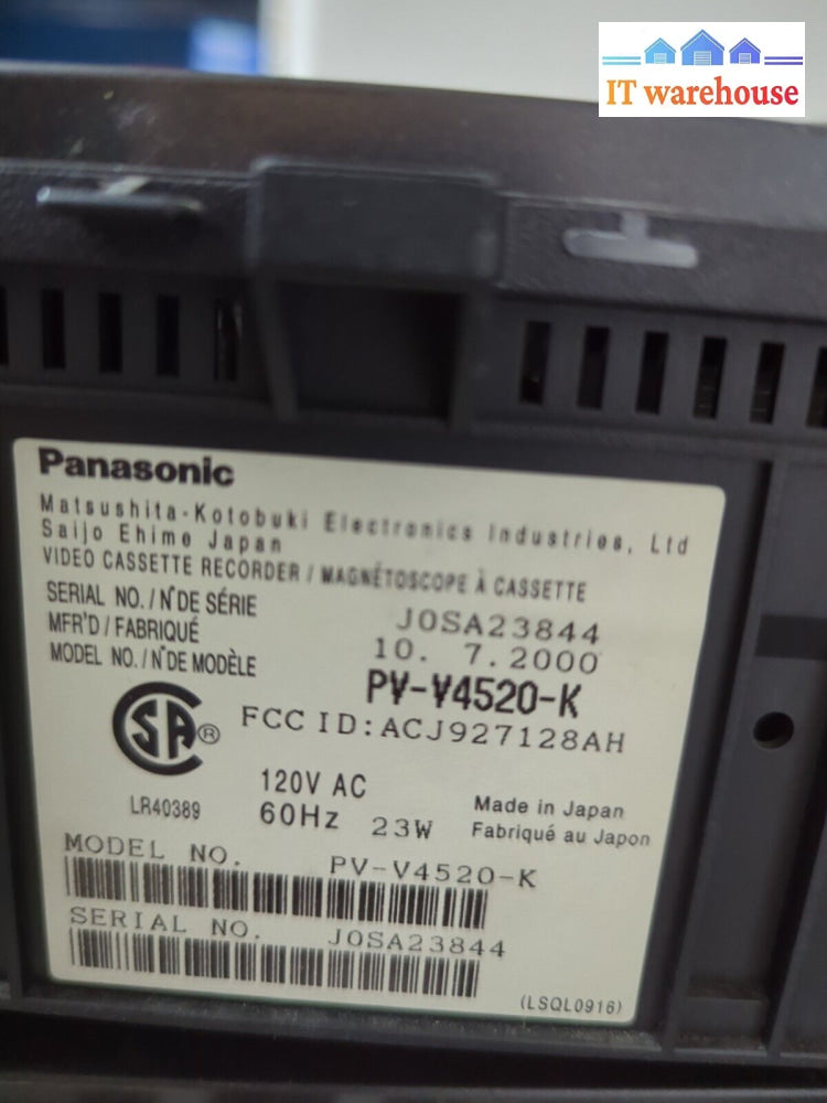 Panasonic Pv-V4520-K Vcr 4 Head Hifi Vhs Player Tested (No Remote) -