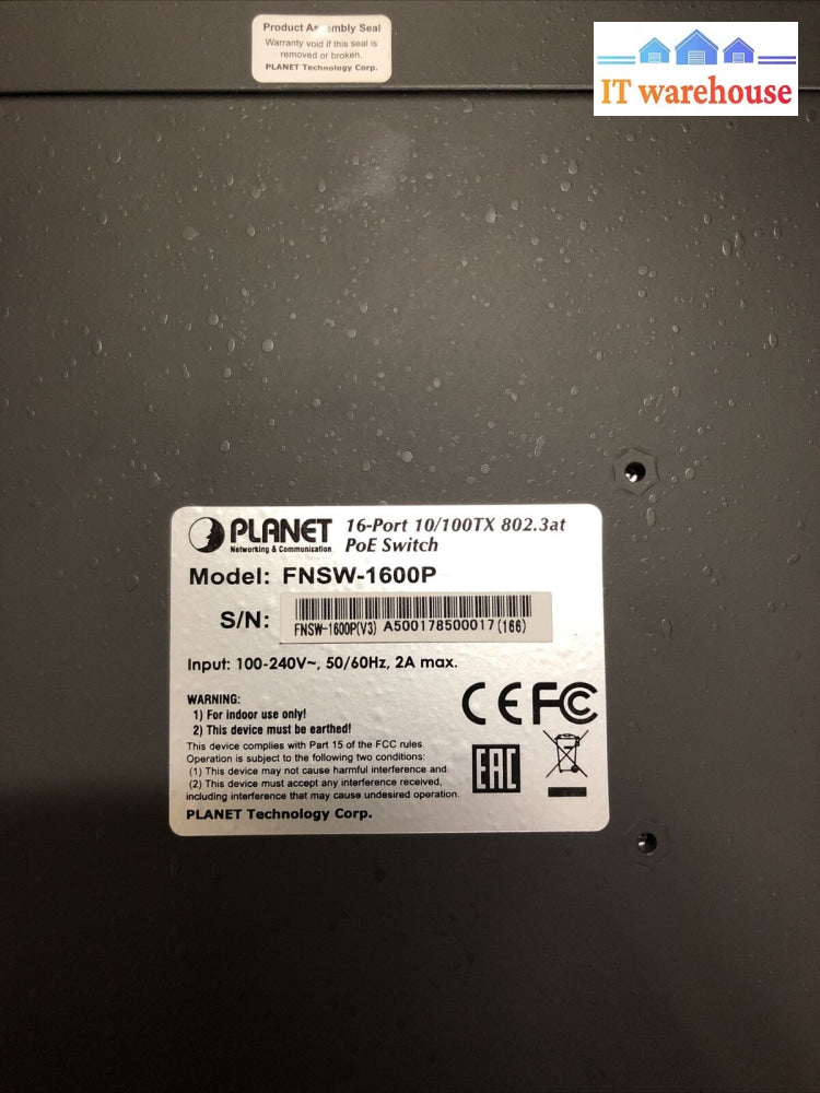 + Planet Fnsw-1600P 16-Port 10/100Tx 802.3At Poe + Ethernet Switch