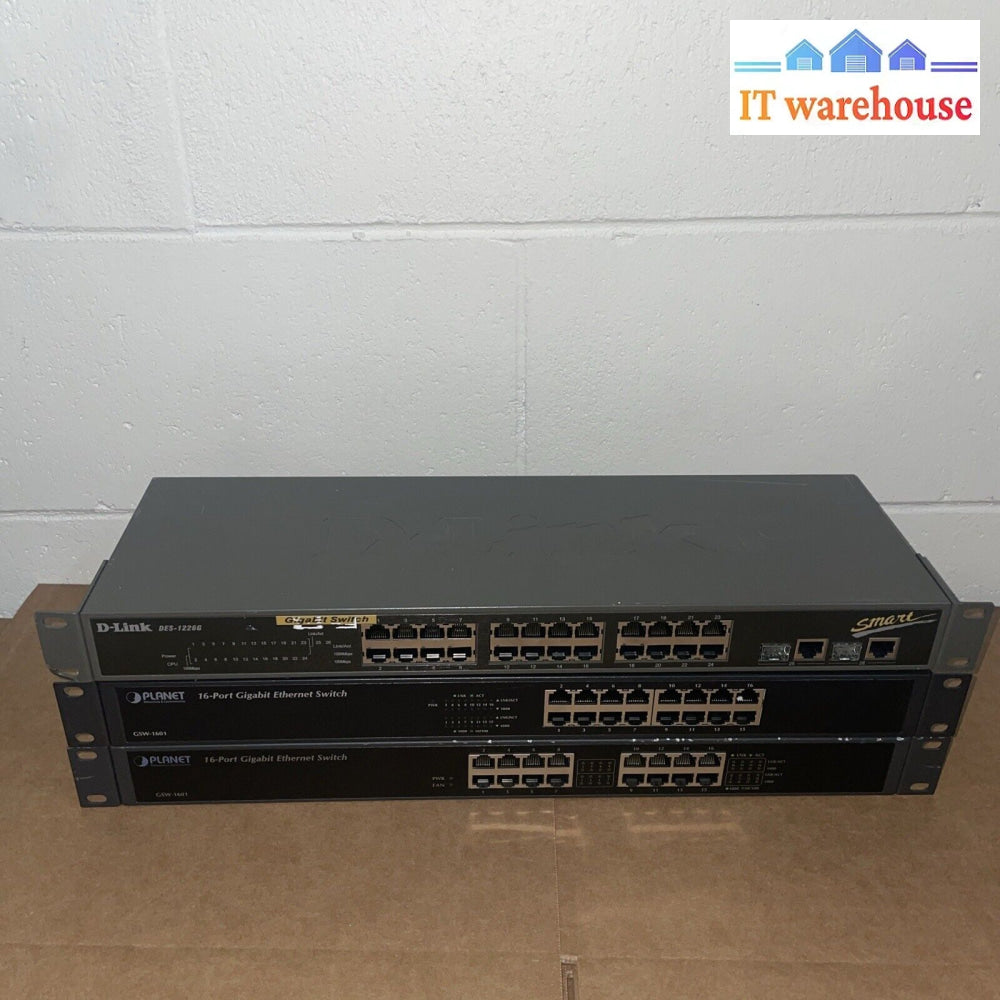 Planet Gsw-1601 / D-Link Des-1226G Gigabit Ethernet Switch (Lot Of 3)