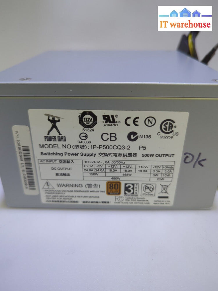 Power Man 500W Atx Power Supply Ip-P500Cq3-2 2X 6Pin Pcie/4 + 4 Cpu *Tested* -