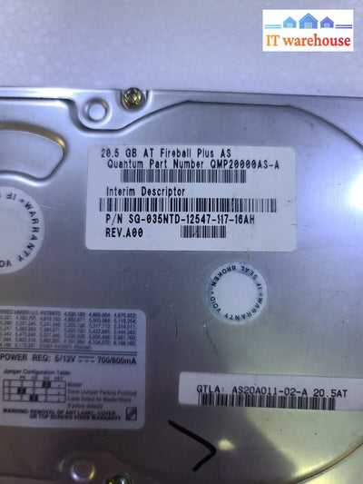 - Quantum Qmp20000As-A 20.5Gb At Fireball Plus As 3. 5’ Ide Hard Drive Tested