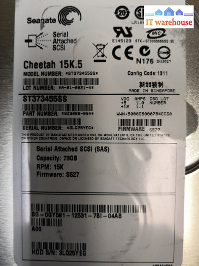 - Seagate 3.5’ 73Gb 15K Rpm Sas Hard Drive St373455Ss 0Gy581 Gy581