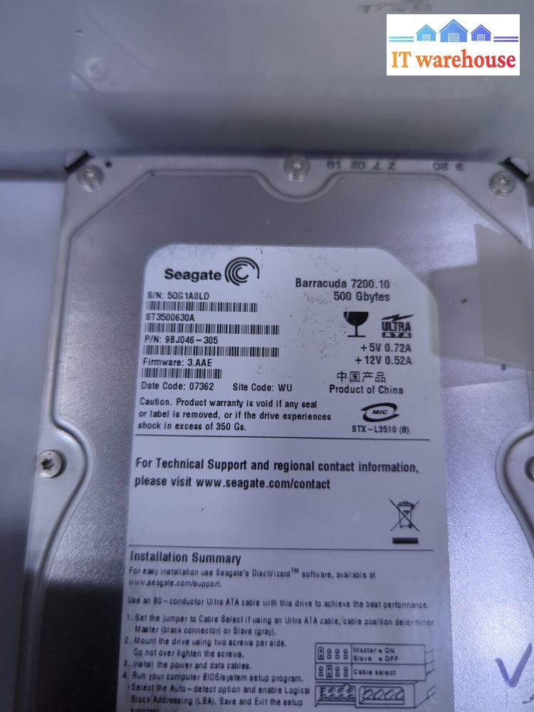- Seagate 500Gb St3500630A 7200Rpm Ide 3.5’ Internal Hard Disk Drive (27 Days)