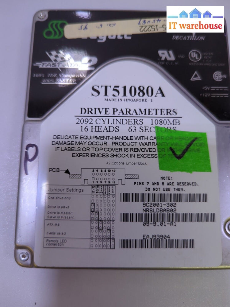Seagate Medalist St51080A 1080Mb 3.5’ Ide Hard Disk Drive Tested -