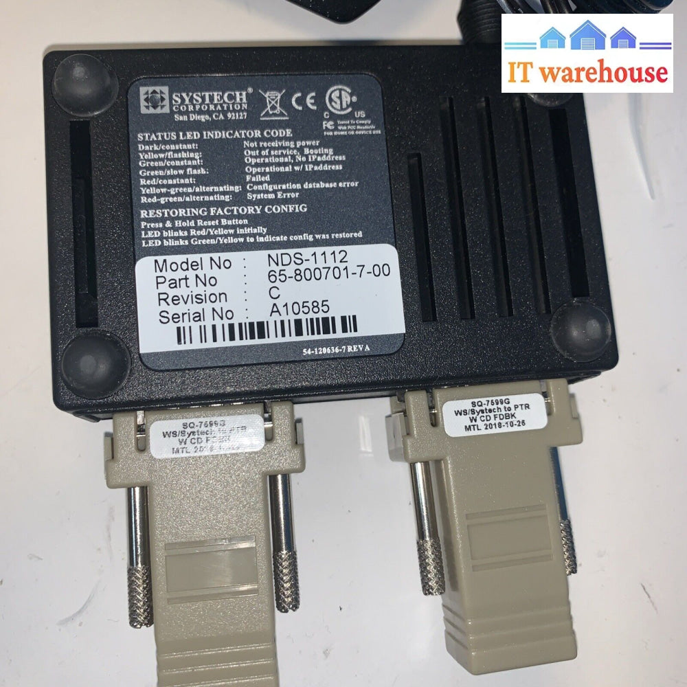 SYSTECH NDS-1112 2 PORT DB9 RS232 / LAN IP NETWORK DEVICE SERVER / Original AC