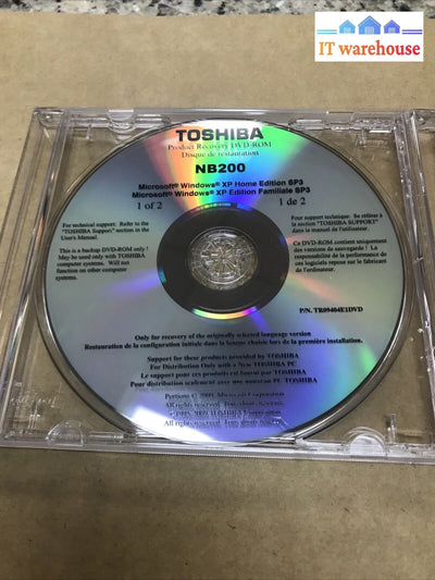 Toshiba Nb200 Windows Xp Home Sp3 Reinstallation Recovery Dvd Tr09404E (No Key!)
