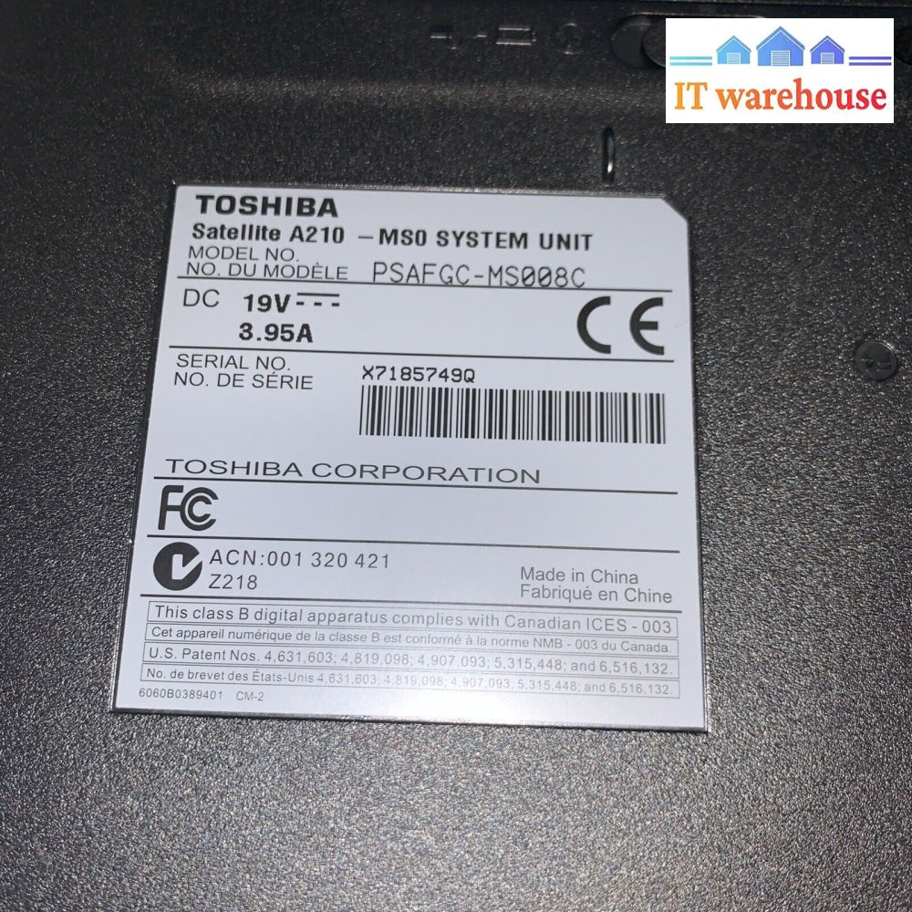 Toshiba Satellite A210-MS0 AMD Athlon 64X2 TK-55 1.8GHz 15.4” WXGA Windows XP Pr