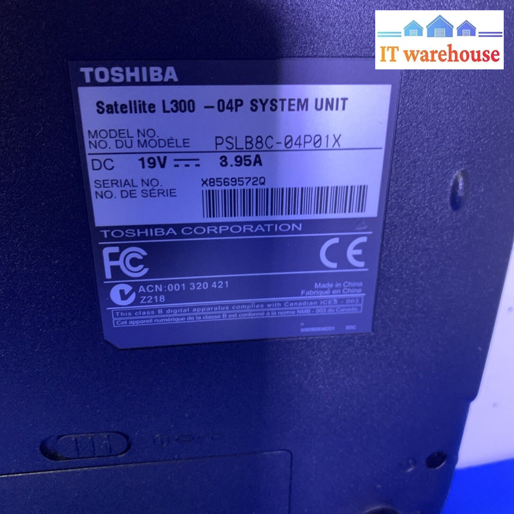 Toshiba Satellite L300D-04P 15.4” T5800 2GB RAM 160GB HDD Windows XP SP3