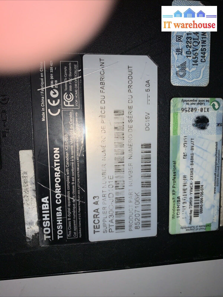 Toshiba TECRA A3 Laptop with Windows XP SP3