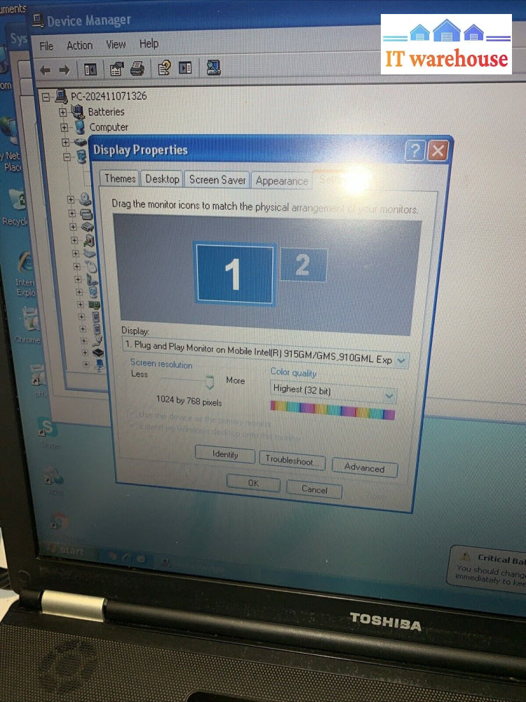Toshiba TECRA A3 Laptop with Windows XP SP3