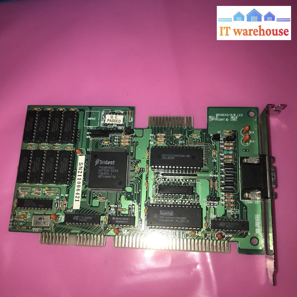 Trident 8916Cx2/4/8 Lc2 3010 Tvga8900C Chip Vga Isa Graphic Card 1Mb Retro