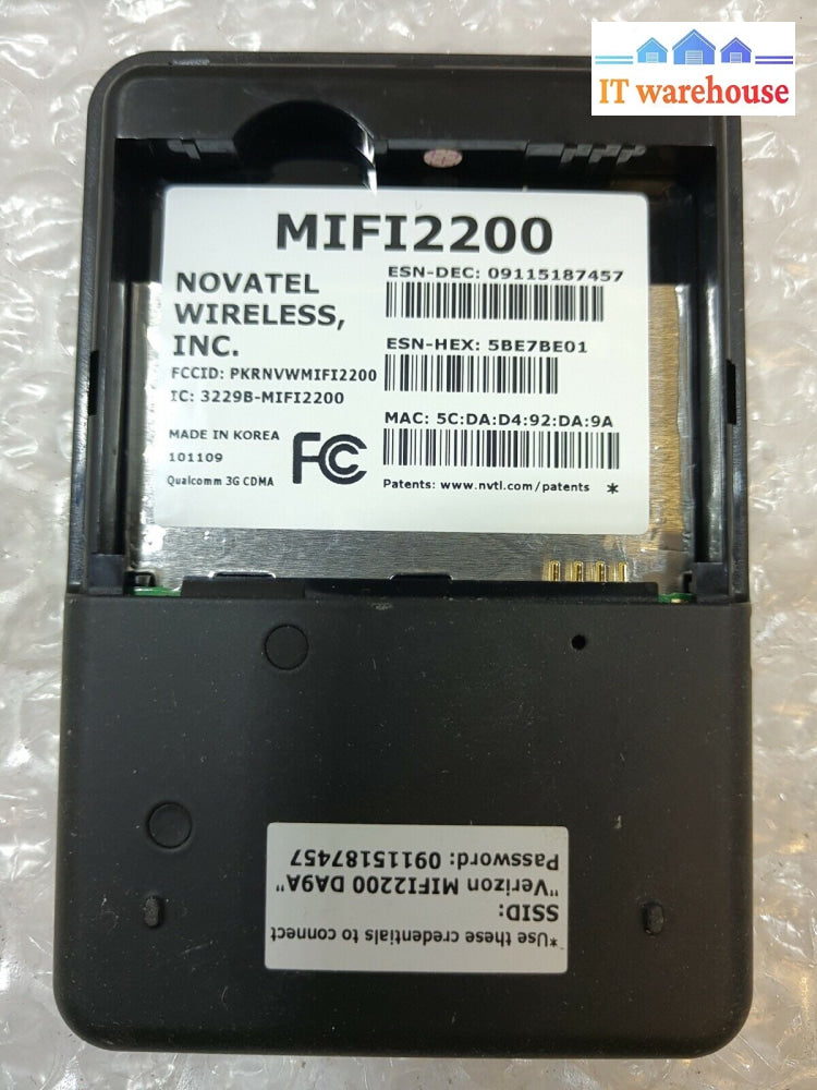 - Verizon Wireless Novatel Mifi 2200 Black 3G Mobile Data Wifi Hotspot