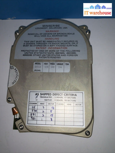 Vintage~ Maxtor (Miniscribe) 8051A 42.7MB IDE / PATA 3.5 ’ 3484rpm Hard Disk