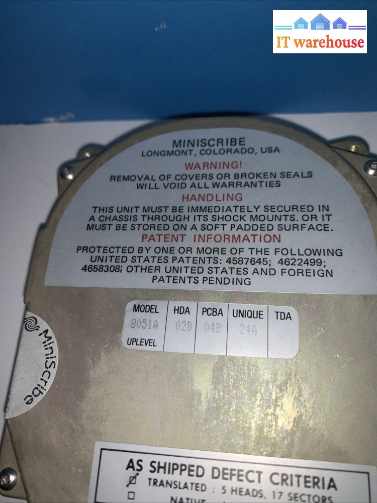 Vintage~ Maxtor (Miniscribe) 8051A 42.7MB IDE / PATA 3.5 ’ 3484rpm Hard Disk