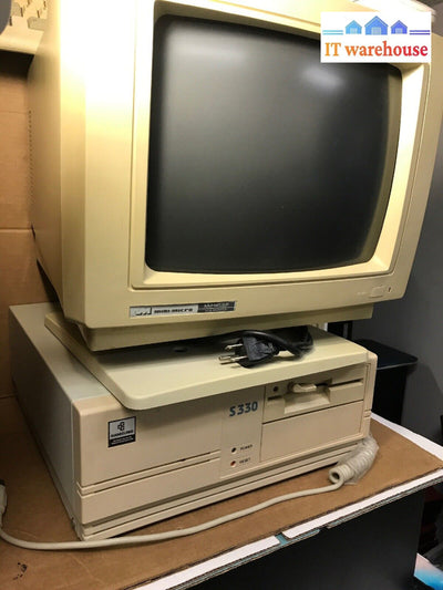 Vintage Samsung S330 8086 Computer & Mini.micro Mm-1453M1 Ega Monitor Kb + Ms