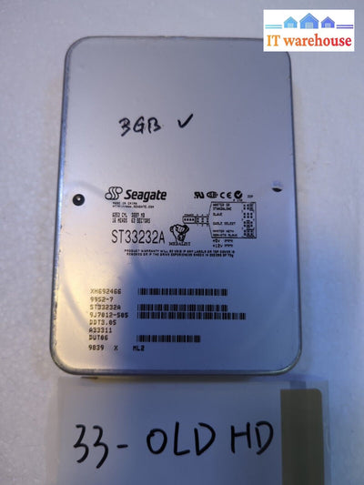 -Vintage Seagate St33232A Medalist 3.5’ 3.2Gb Ide/Pata Hard Disk Drive Tested