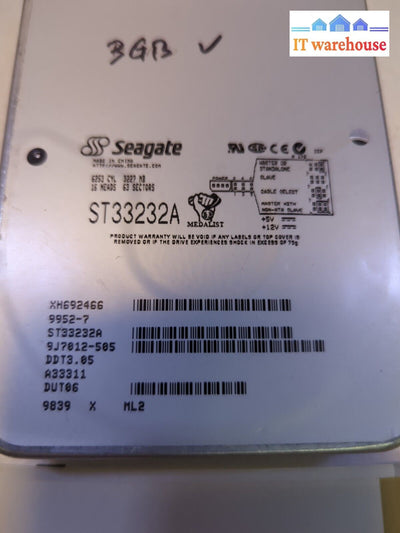-Vintage Seagate St33232A Medalist 3.5’ 3.2Gb Ide/Pata Hard Disk Drive Tested