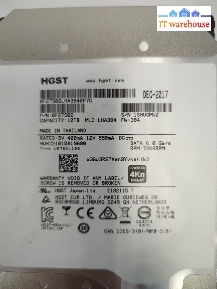 WD HGST 10TB 7.2K SATA 6Gbps 3.5’’ HDD HUH721010ALN600