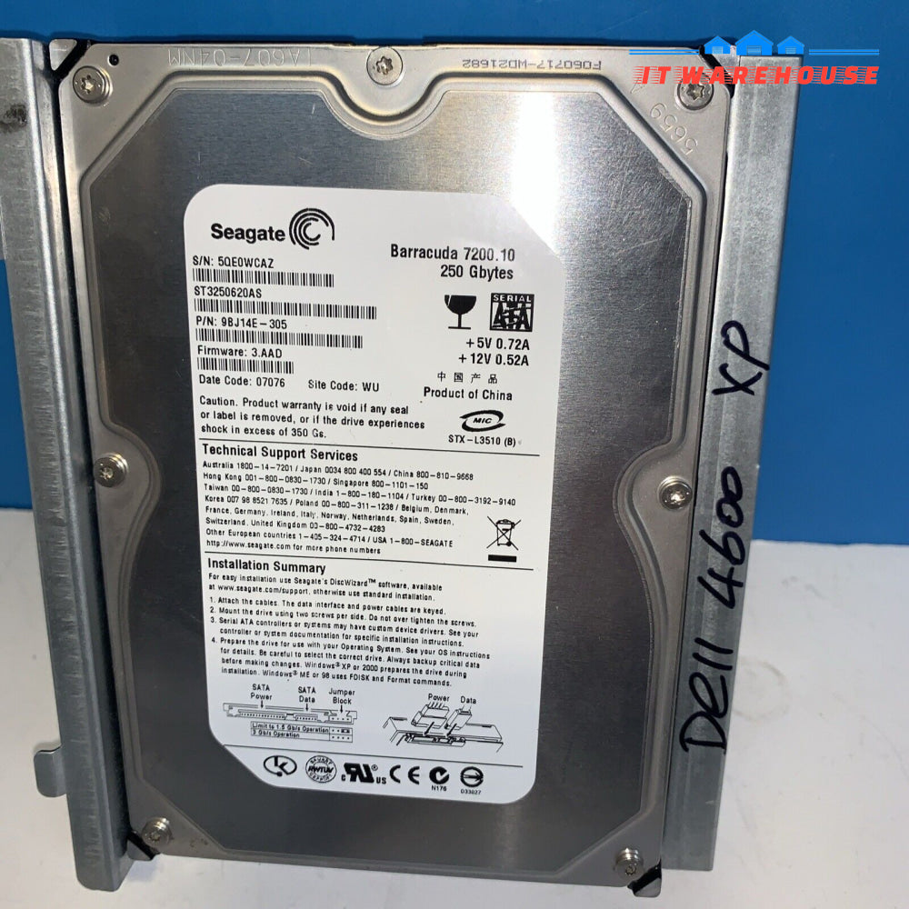(Windows XP SP3) 250GB 3.5’’Hard Drive/caddy for Dell 4600 (1K + days remaining)