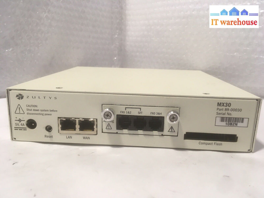 + Zultys Enterprise Media Exchange Mx30 Pn 89-00030 11C41 004321 W/ Ac