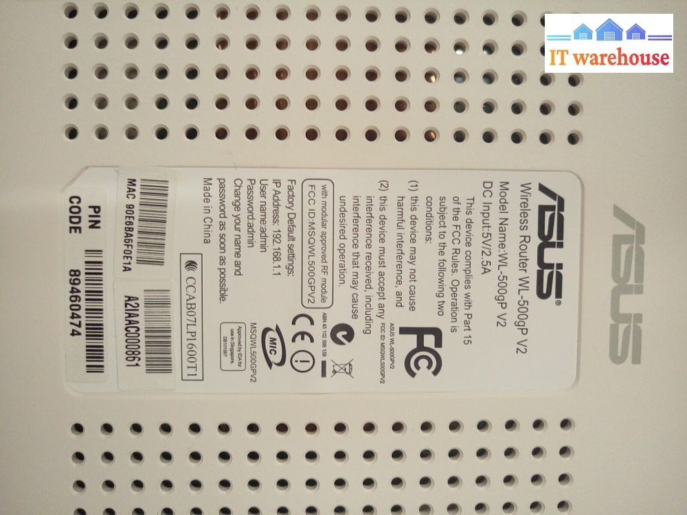 1 X Asus Wl-500Gp V2 802.11B/G Wireless Router W/ X2 Usb/Print Server @