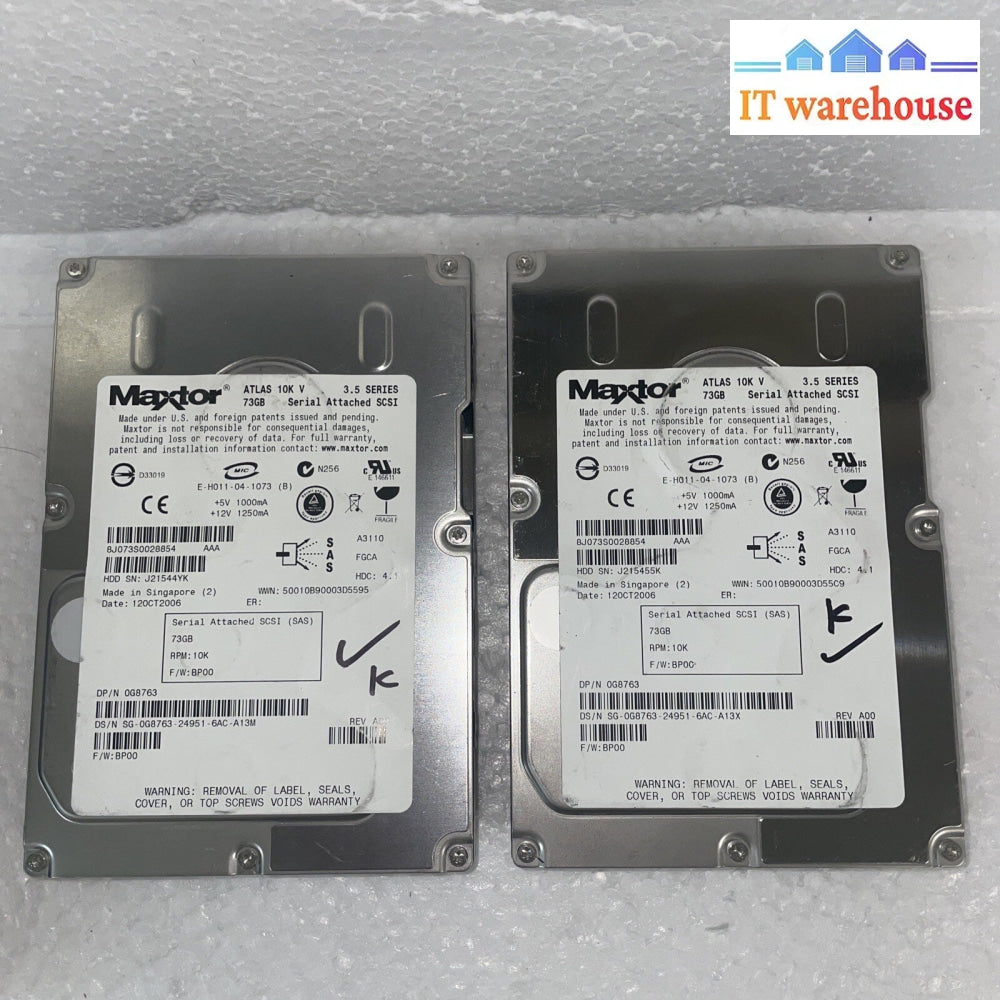 1 x Maxtor 0G8763 73GB ATLAS 10K V SAS Internal Hard Drive