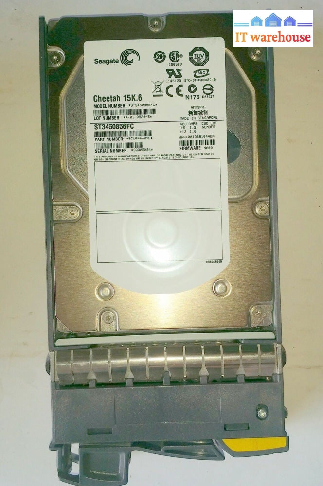 1 x NetApp ST3450856FC 108-00205 450GB 3.5" 15K FC 9CL004-038 NQ08 w/ Tray @@@