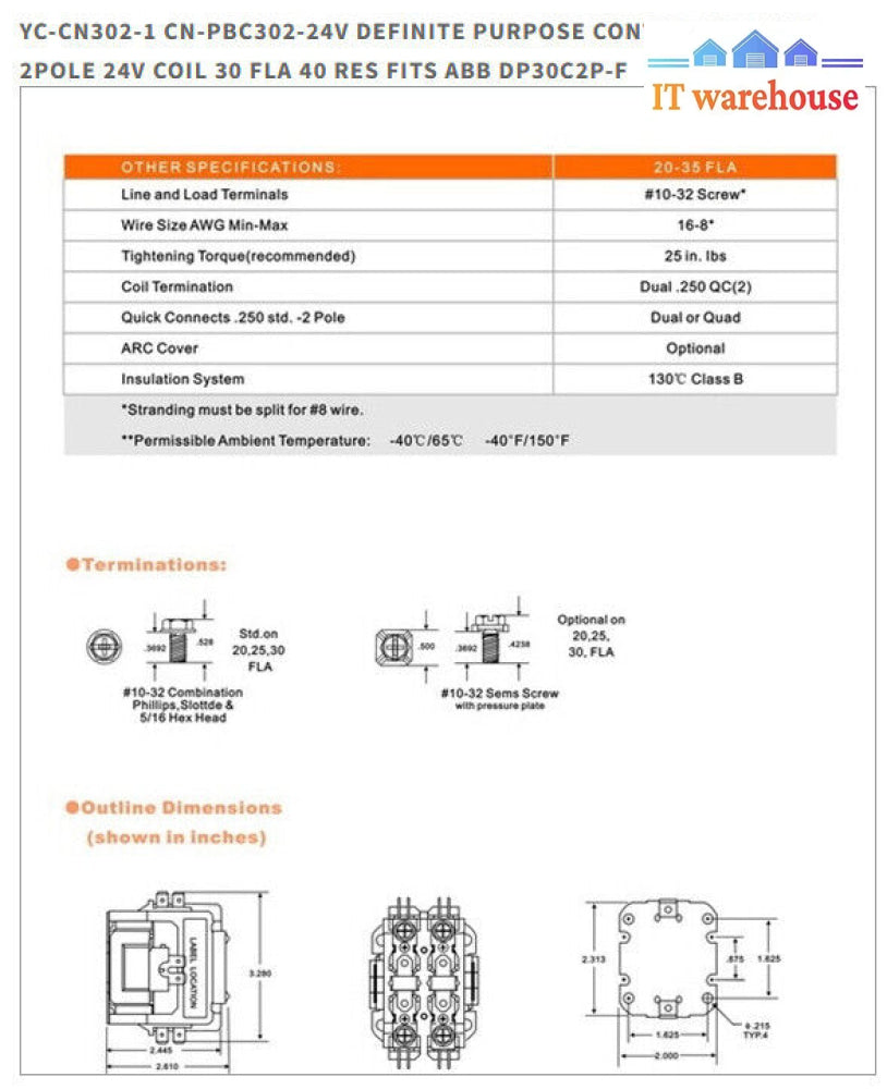 (10 units) CN-PBC302-24V Yuco 2-Pole 30-Amp Definite Purpose Contactor Coil
