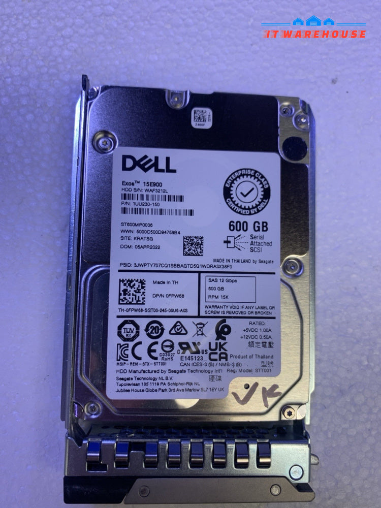 (1000+ days remaining) Dell 600GB 15K SAS 12Gbps 2.5” ST600MP00036 +Tray DXD9H