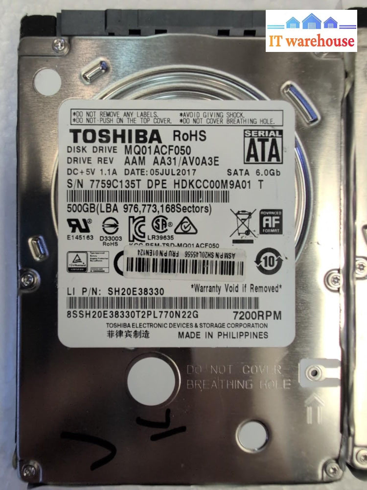 10x TOSHIBA MQ01ACF050 2.5" Thin HDD 500GB SATA 7200RPM (1000 days remains) -