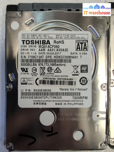 10x TOSHIBA MQ01ACF050 2.5" Thin HDD 500GB SATA 7200RPM (1000 days remains) -