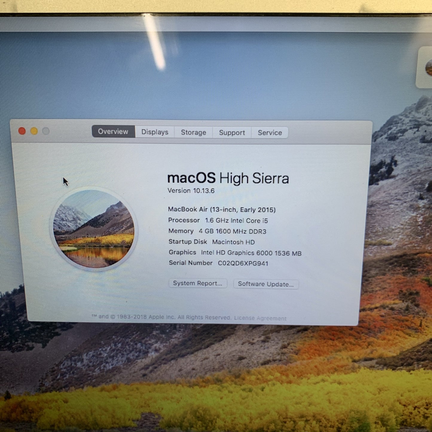 Apple MacBook Air A1466 2015 Core i5-5250U 1.6GHz 4GB RAM 256GB SSD OS X 10.13