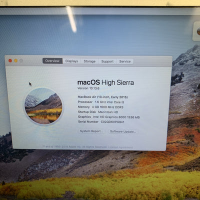Apple MacBook Air A1466 2015 Core i5-5250U 1.6GHz 4GB RAM 256GB SSD OS X 10.13