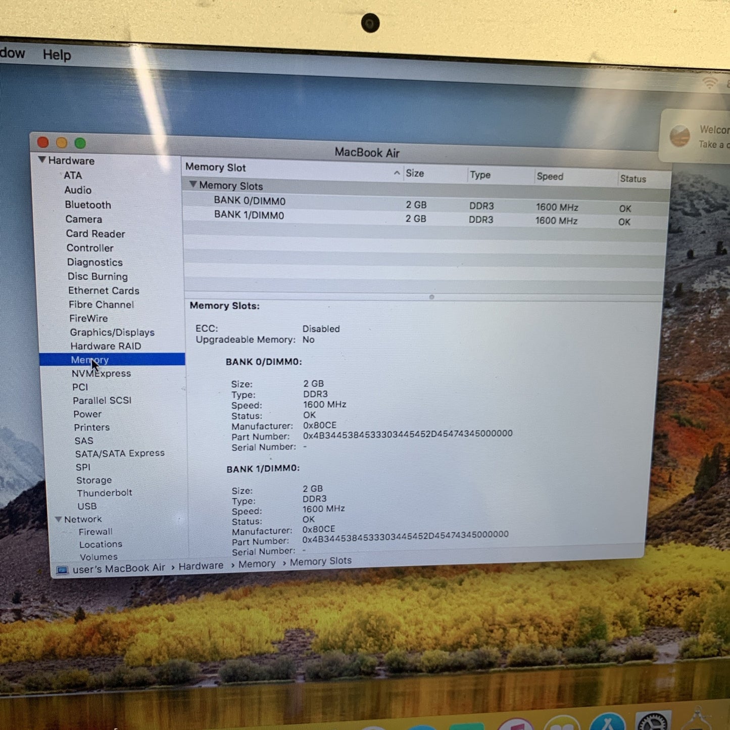 Apple MacBook Air A1466 2015 Core i5-5250U 1.6GHz 4GB RAM 256GB SSD OS X 10.13
