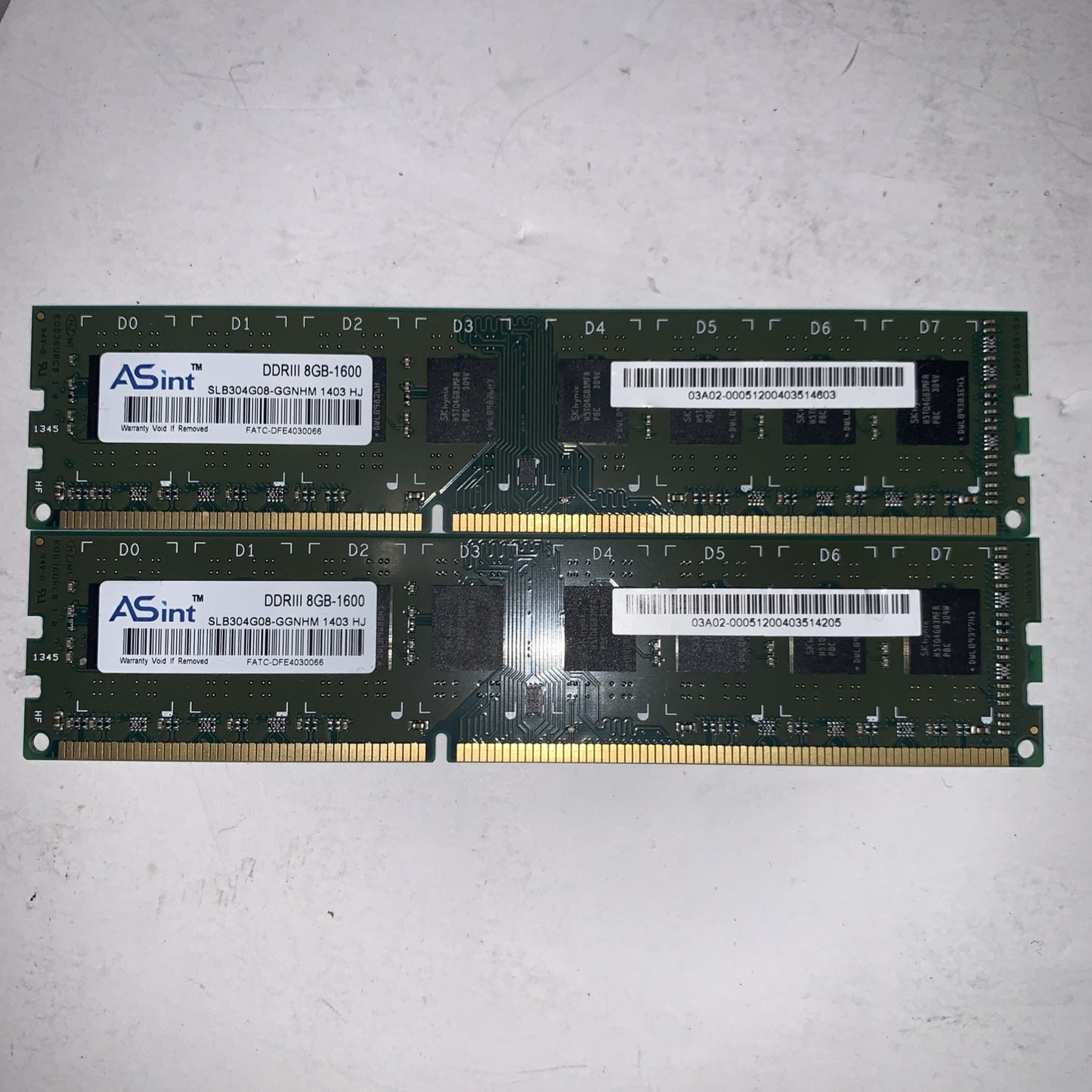 2x 8GB=16GB ASint DDRIII PC3-1600 SLB304G08-GGNHM desktop memory Ram
