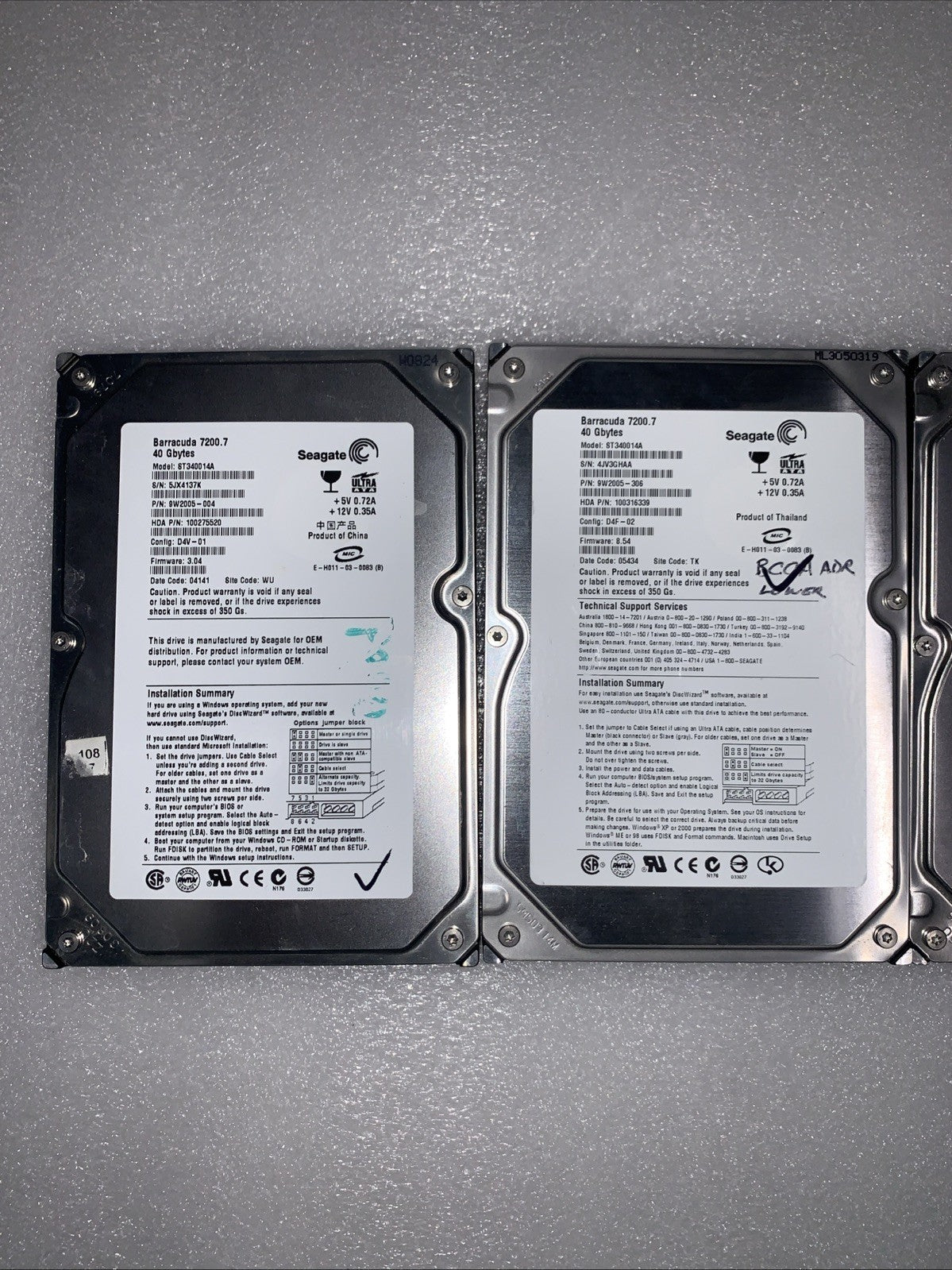 Lot of 4 Desktop 40GB 7.2K IDE hard drives