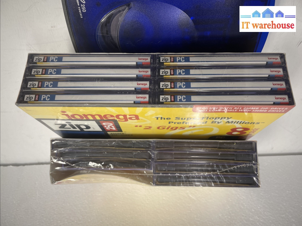 15X iomega Zip 250M Disks with ZIP 250 USB Drive 30957500 and cable +
