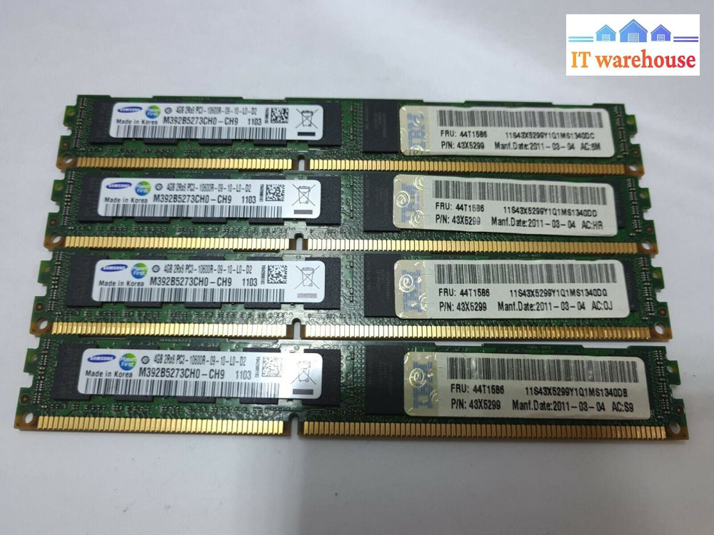 - 16GB (4x4GB) IBM 44T1586 DDR3 2Rx8 PC3-10600R  ECC REG SERVER RAM M392B5273CH0